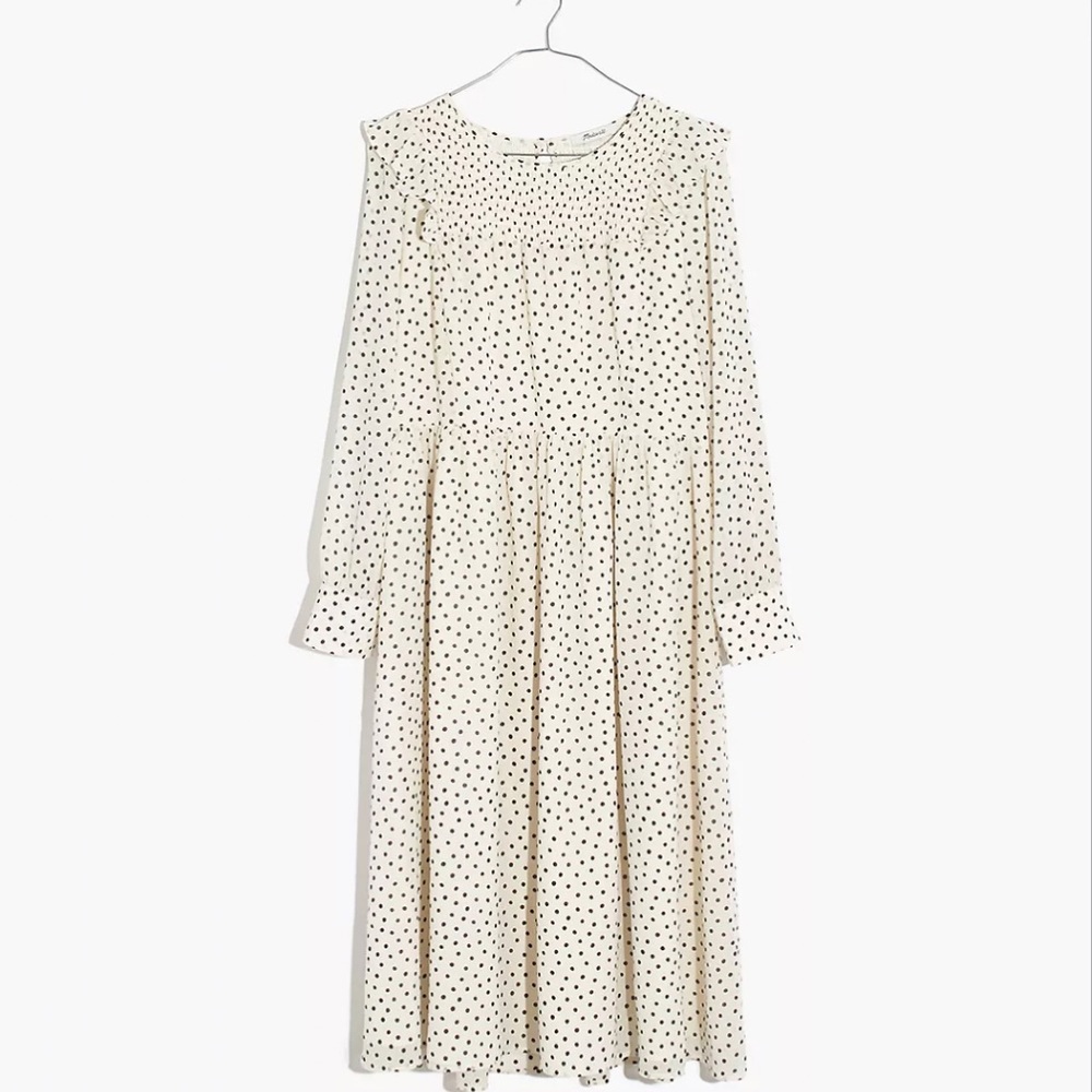 Madewell!! Fall smocked ruffle-shoulder midi dress